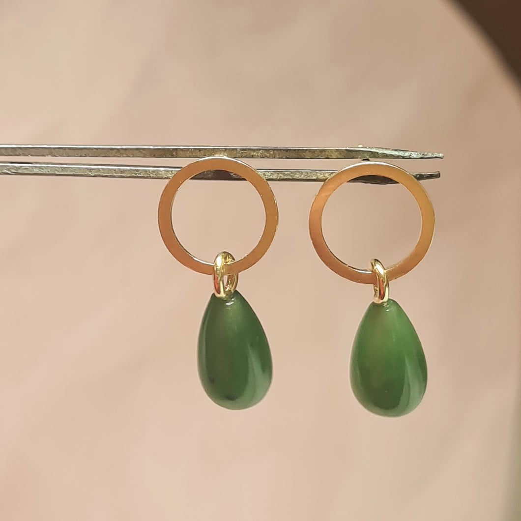 Circle øreringe 18kt guld med grøn jade